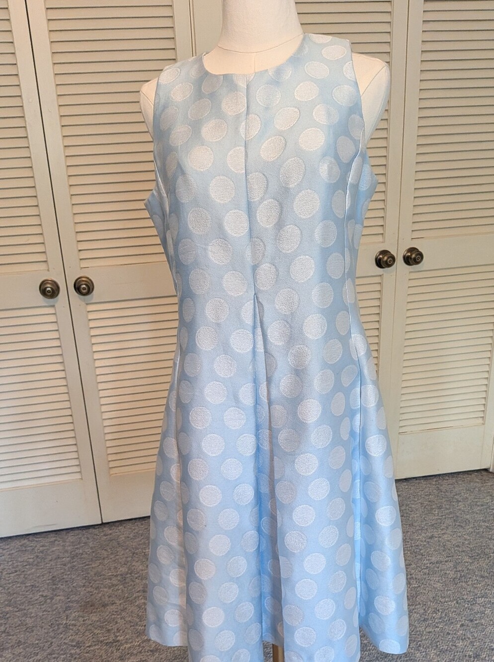 Classic Light Blue Polka Dot Sleeveless Dress by Sara Campbell.